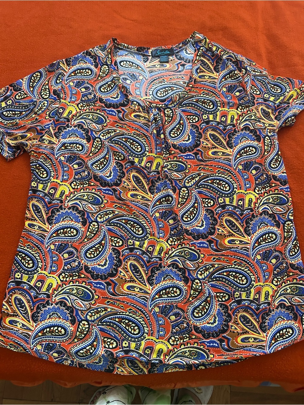Men's Short-Sleeve Paisley Shirt in Orange Multicolor